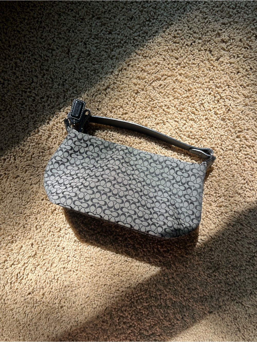 Coach Signature Jacquard Shoulder Bag in Gray and Black - Picture 3 of 4